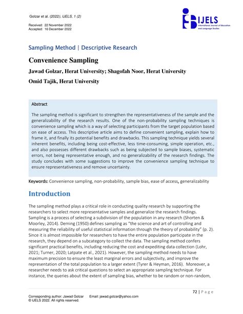 research paper using convenience sampling